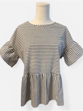 orange creek Black & White Striped Peplum Tunic